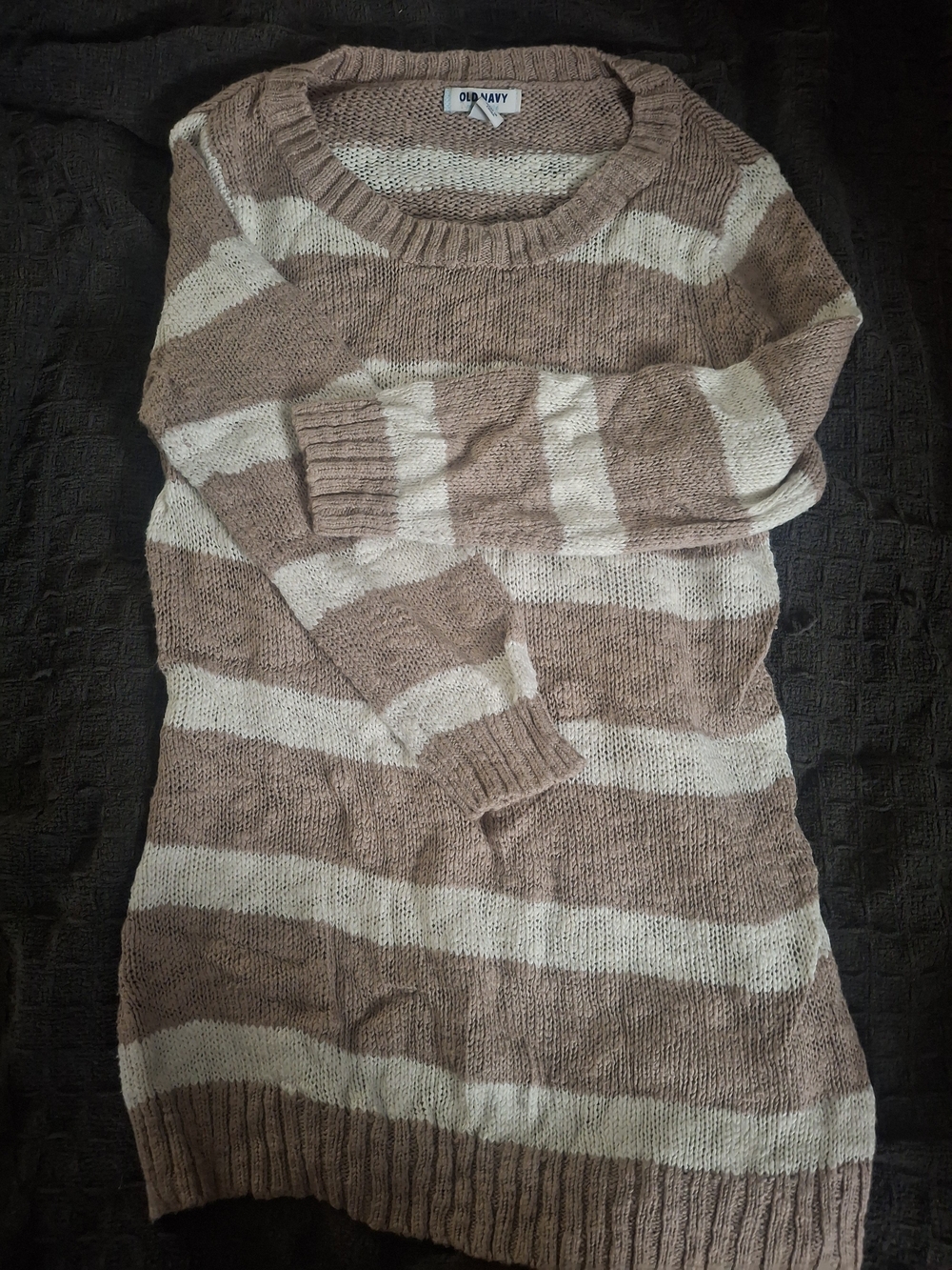 Old Navy Taupe & Cream Striped Scoop-Neck Sweater